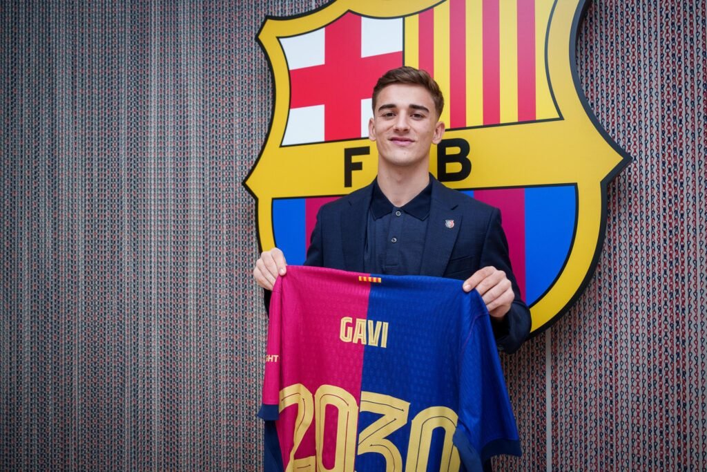 Gavi celebrating a goal for FC Barcelona showing passion and determination on the pitch