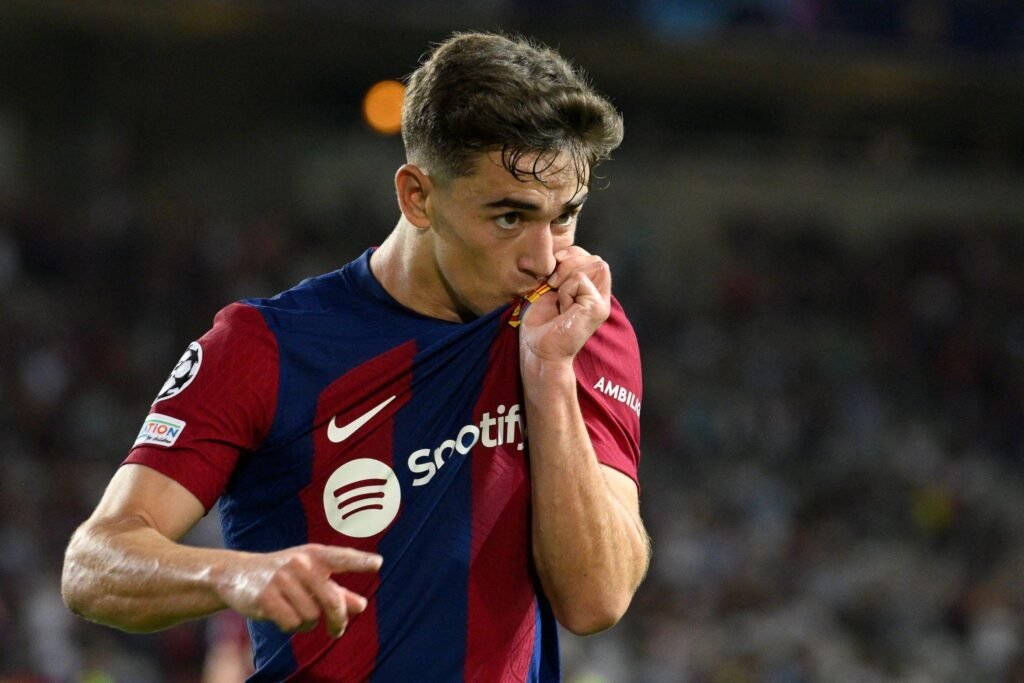 Gavi playing for Spain national team representing his country in international football matches